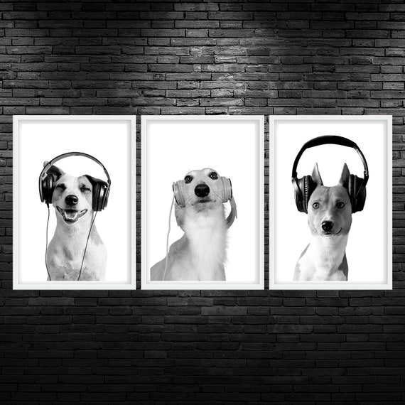 Dogs in Headphones Printable Wall Art Funny Veterinarian Office