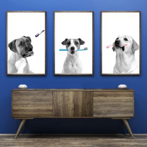 Dog Dentist Pop Trio Printable Wall Art Dog Dental Cleaning Veterinary Clinic Decor Dog With Toothbrush Print Dog Dental Portrait Vet Decor
