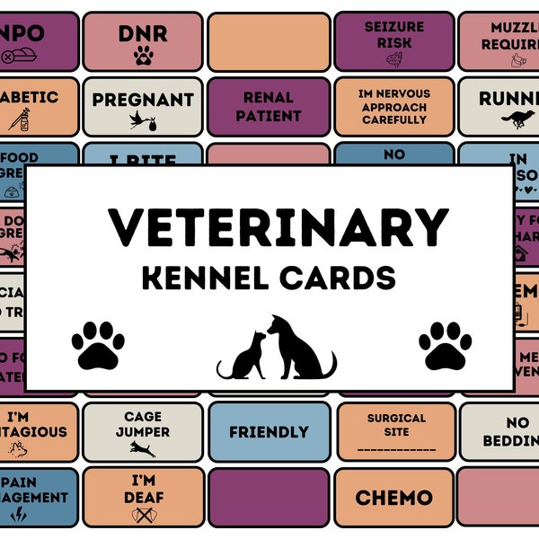Veterinary Cage Cards Printable Kennel Alert Cards - Digital Vet Cage Sign