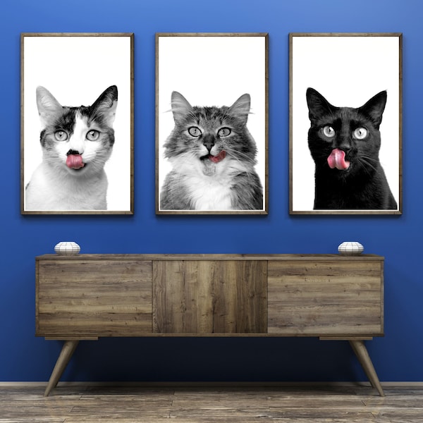 Cat Tongue Trio Color Pop Printable Wall Art Funny Cat Vet Med Art Digital Veterinary Clinic Wall Art Cat Veterinarian Office Decor Vet Art