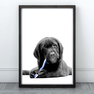 Lab Puppy Dental Printable Wall Art Pet Dentist Vet Clinic Decor Dog With Toothbrush Portrait Puppy Teeth Cleaning Vet Office Wall Art