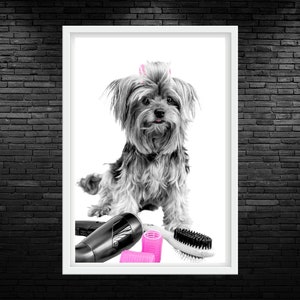 Yorkie Dog Groomer Pink Color Pop Printable Wall Art Dog Curlers Wall Art Dog Grooming Salon Wall Art Dog Spa Wall Art Digital