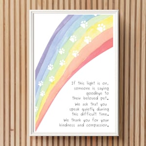 Regenbogen Brücke Haustier Verlust druckbares Zeichen Euthanasie-Hinweis-Tierärztin