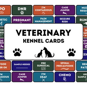 Kaarten voor veterinaire kooien Cool palet Afdrukbare kennelwaarschuwingskaarten Veterinaire kooiwaarschuwingskaarten Digitale veterinaire kennelkaarten afdrukbaar