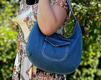 Denim Shouder Bag: Handmade Jeans Handbag with Pockets