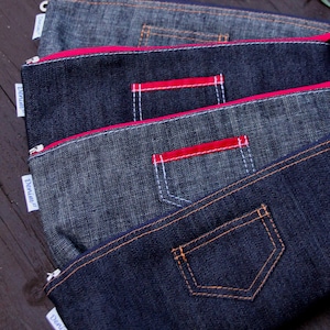 Borsa per il trucco piccola in denim per cosmetici, Portamonete in jeans trapuntato con cerniera, Astuccio portapenne a sezione singola, Morbida custodia per accessori con graziosa tasca
