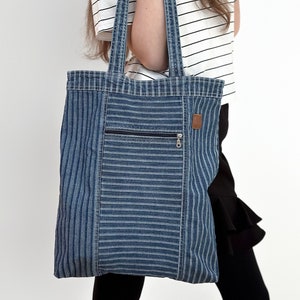 Boho Fransen Jeans Tasche, Hippy Tasche mit Tasche, Gestreifte Canvas Stofftasche, Nützliches einzigartiges Geschenk für Schwester, Trendige wiederverwendbare Einkaufstasche
