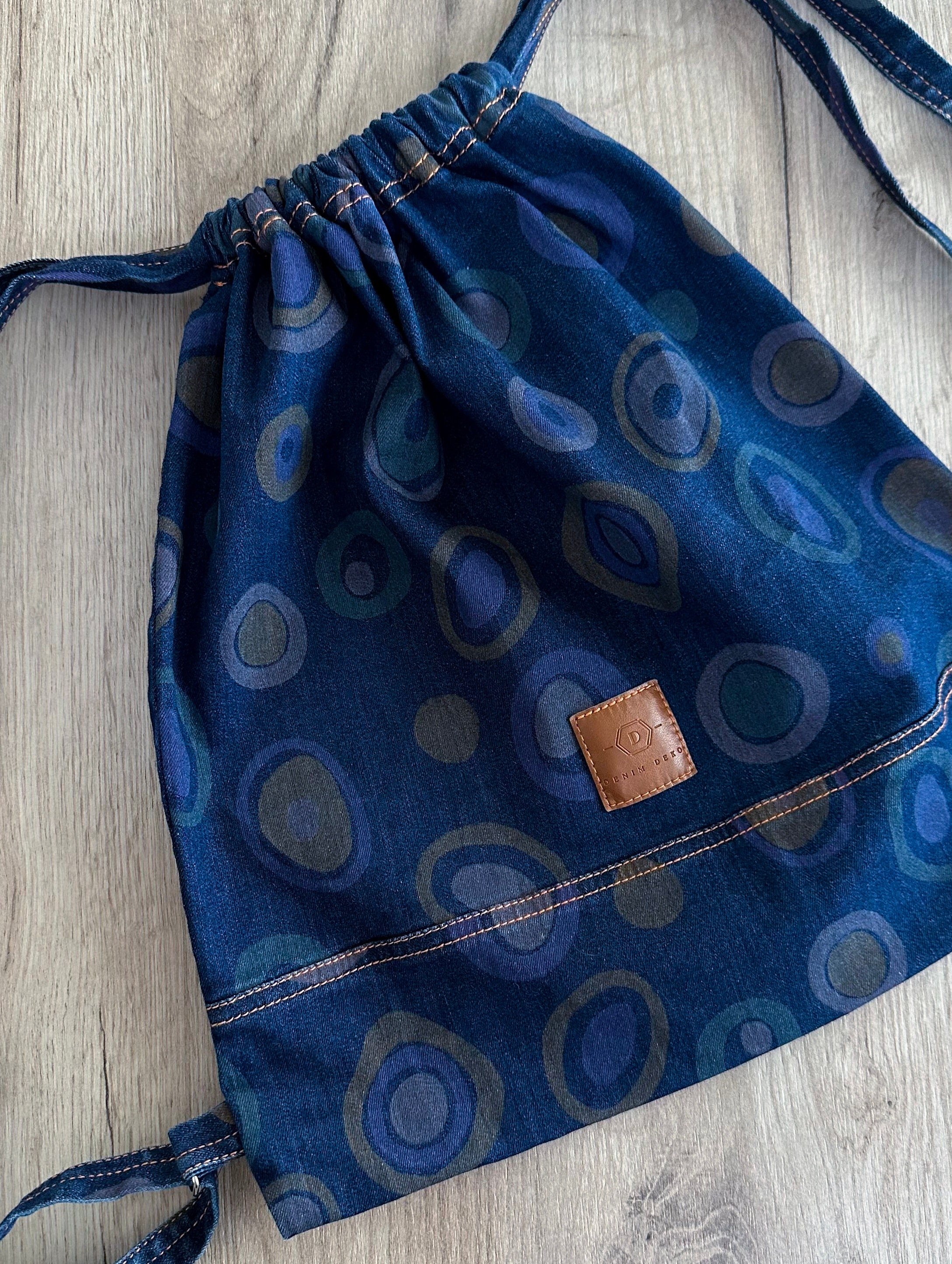 Denim Drawstring Backpack, Hipster Rucksack Colorful, Cute