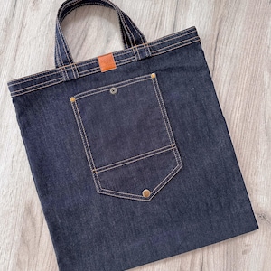 Vikbar återanvändbar matkasse: Tunn denimshopper