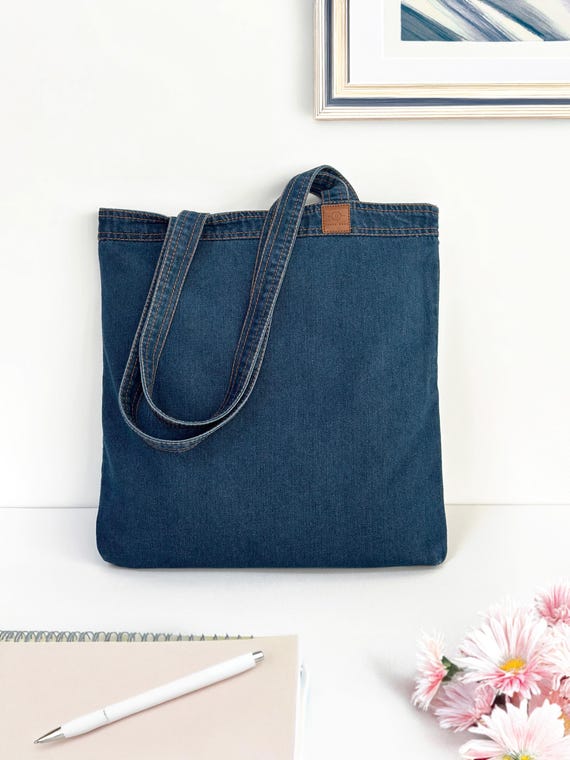 Denim Shopper with Long Handles, Grocery Bag for Everyday