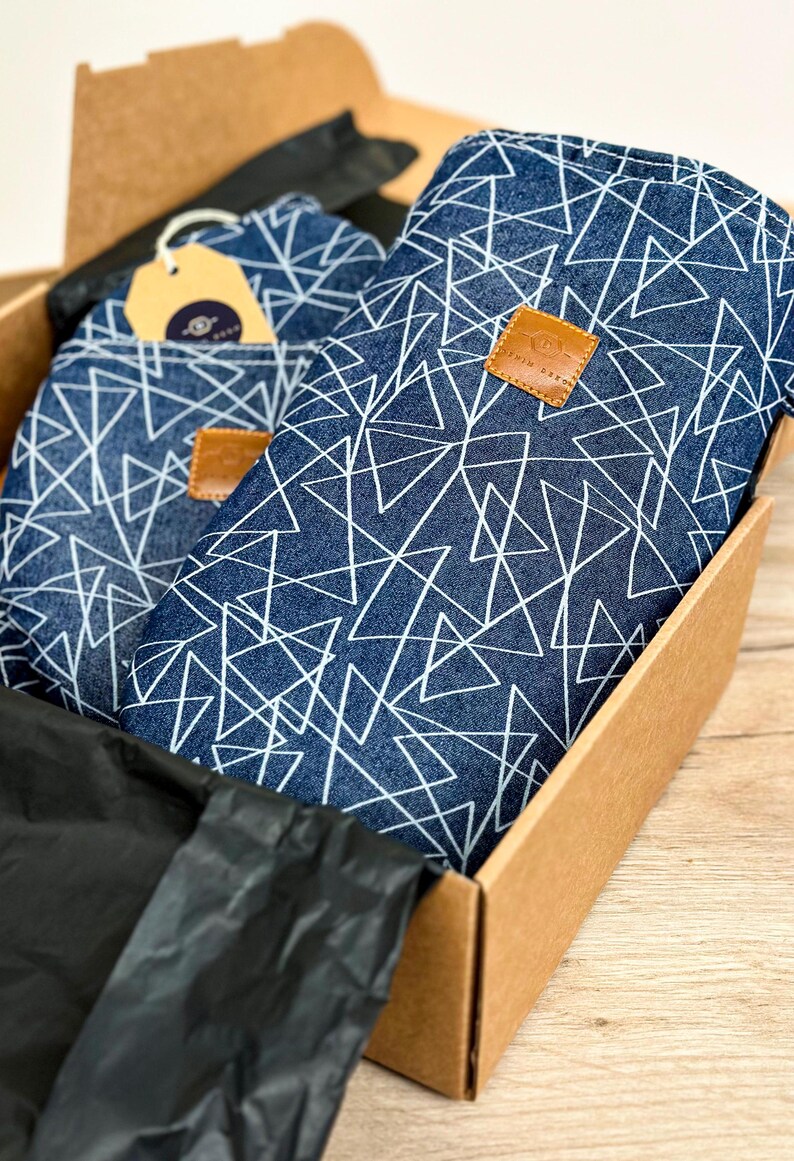 Oven Mitts denim double, 3 finger tips Towels for Modern Home, Woven Potholder, Handmade Housewarming or New Home Gift, Kitchen accessories -set in the packing box