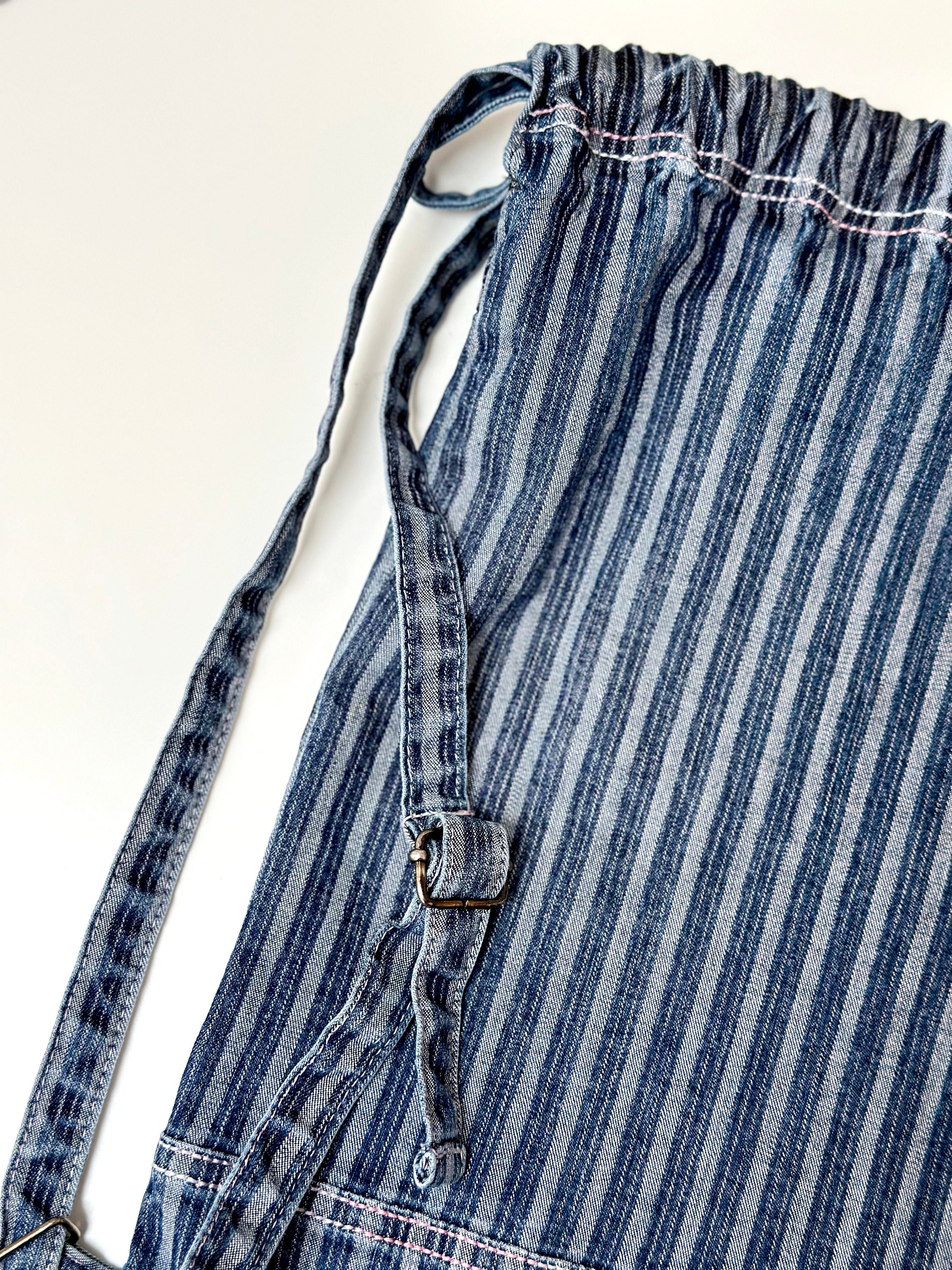 Drawstring Slouch Backpack Denim Drawstring Backpack | Striped Turnbeutel | Slouchy Rucksack With ...
