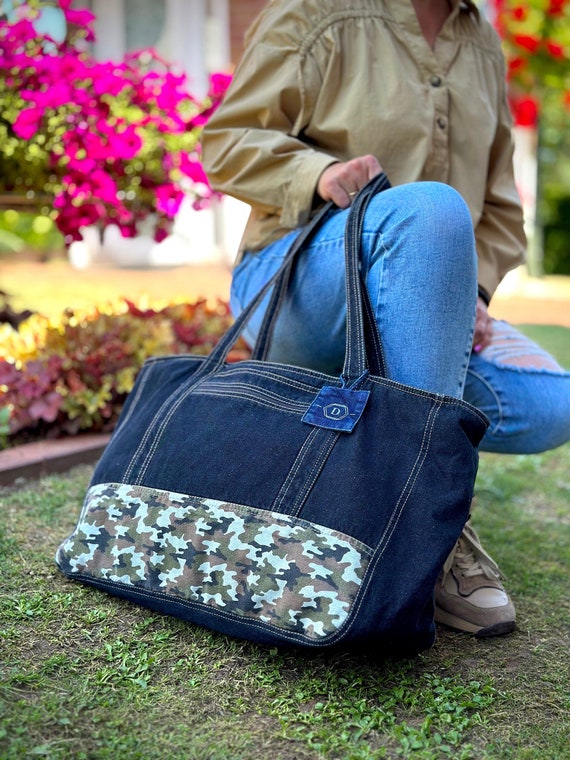 Camo Denim Weekender Bag Large Family Beach Bag Chic Travel Bag Hippie Fabric Overnight Bag Military Camouflage Bag Unique Holiday Gift Etsy Ireland