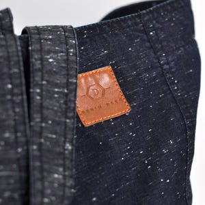 Big market bag of lightweight fabric, Extra large grocery bag, Denim high capacity shopper, Reusable oversize tote for sustainable shopping - view close up