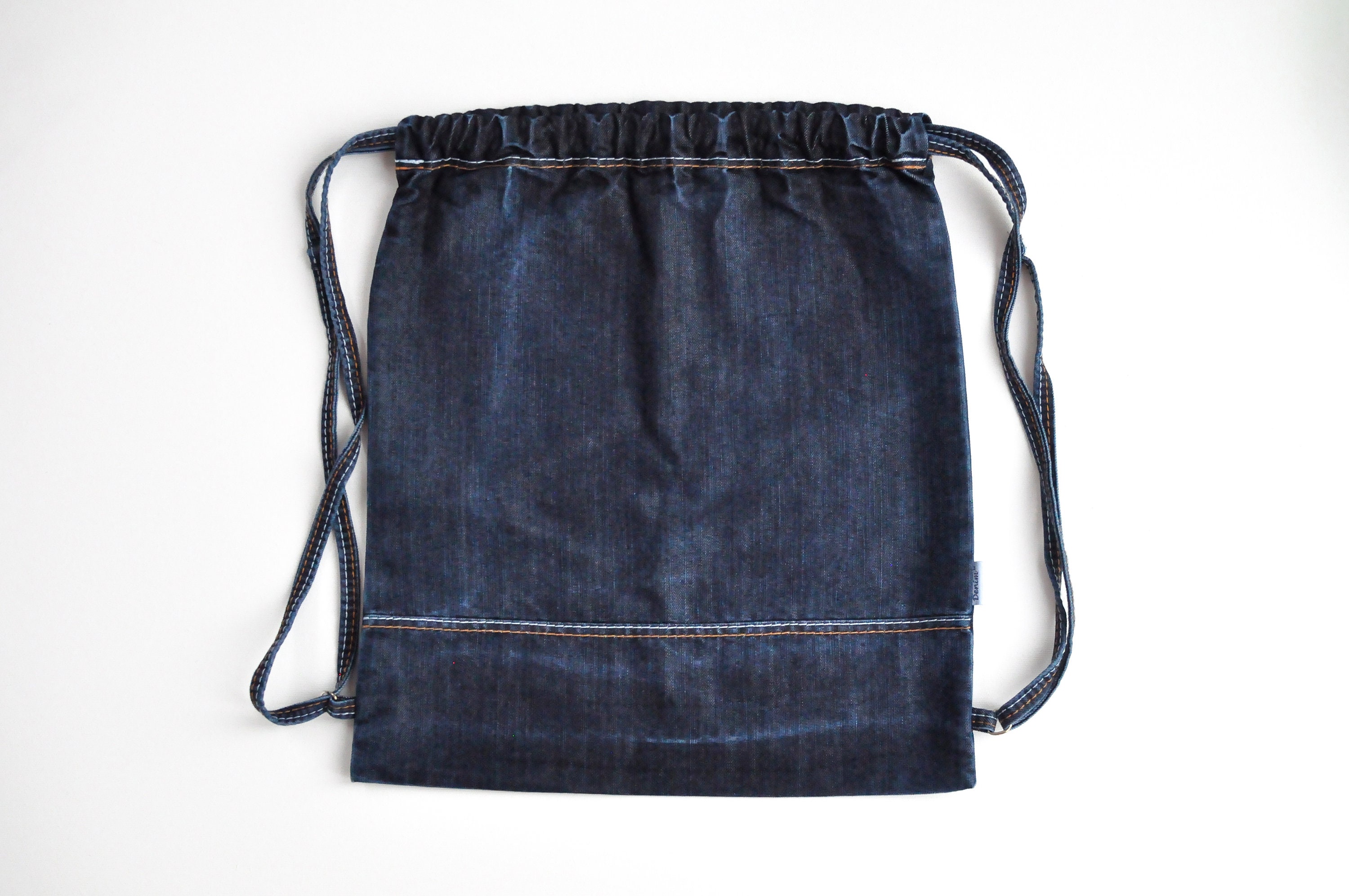 【NONCODE】LINE denim string backpack Denim Drawstring Backpack, Bohemian Jean Gym Bag, Minimalist