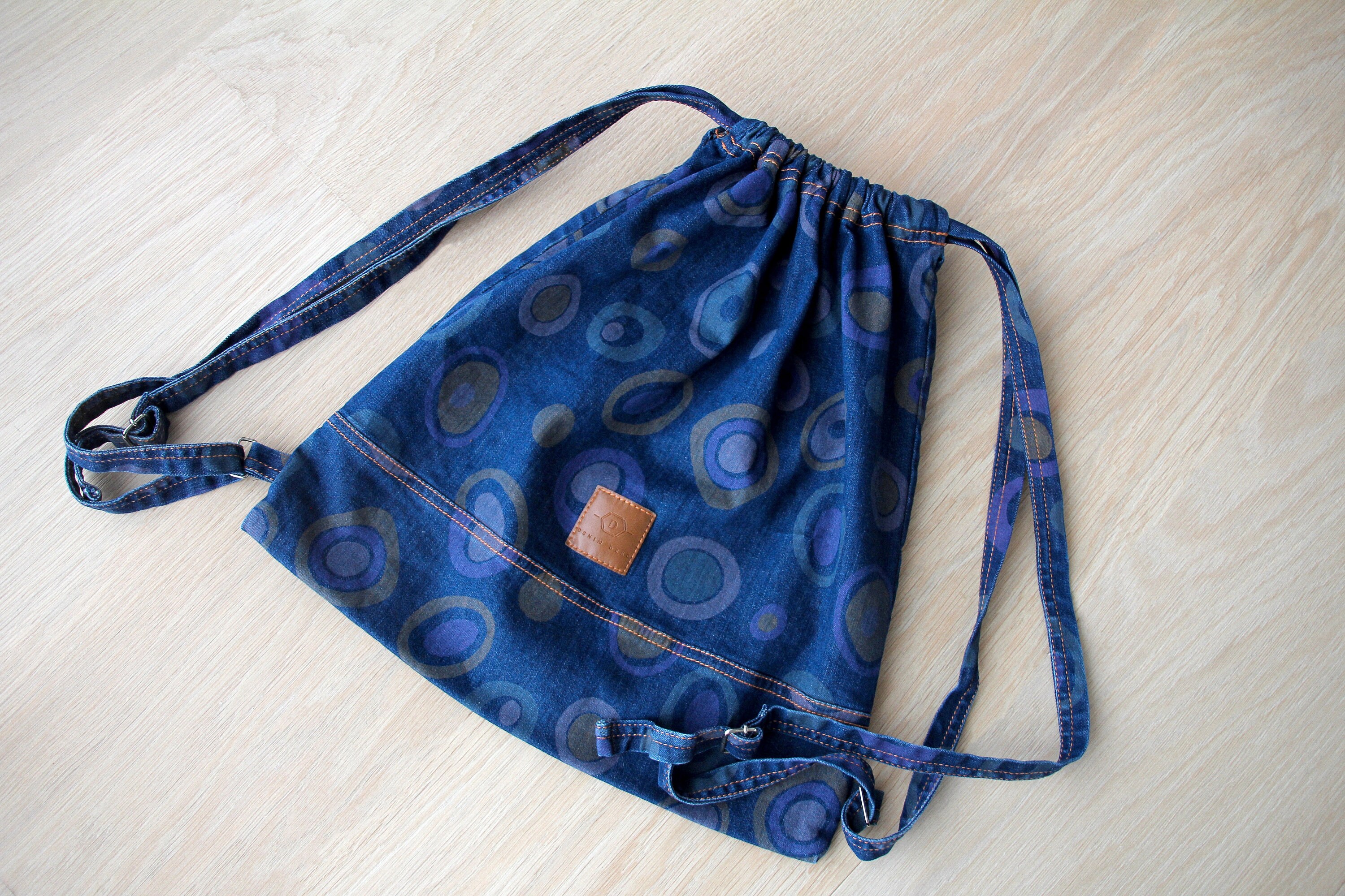 Denim Drawstring Backpack, Hipster Rucksack Colorful, Cute