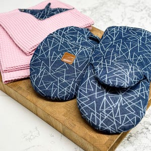 Oven Mitts denim double, 3 finger tips Towels for Modern Home, Woven Potholder, Handmade Housewarming or New Home Gift, Kitchen accessories