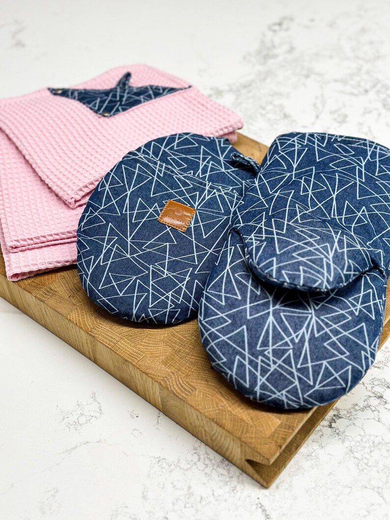 Oven Mitts denim double, 3 finger tips Towels for Modern Home, Woven Potholder, Handmade Housewarming or New Home Gift, Kitchen accessories