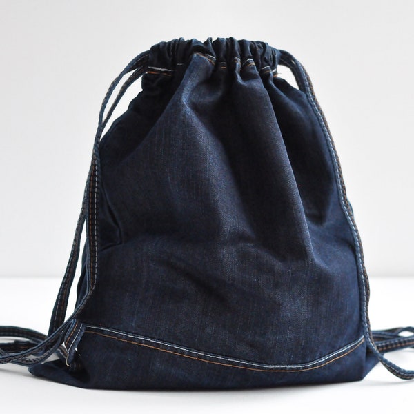 Denim drawstring backpack, Drawstring backpack, Drawstring bag, Gym bag, Backpack drawstring, dark blue