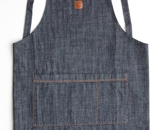 Grill apron, Denim apron, Apron denim, Apron for women, Apron for men, Kitchen apron, Apron with pocket, gray