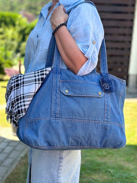 Denim beach bag hotsell