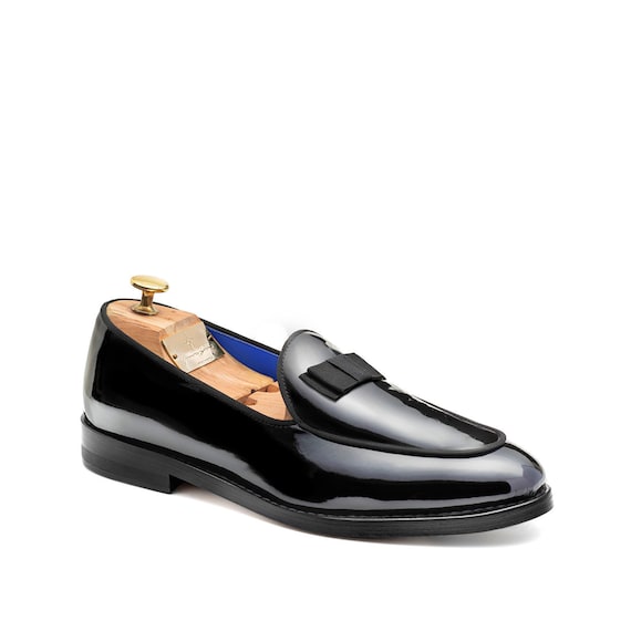 Patent Leather Loafers | Tuxedo Moccasin Shoes | Luxury Formal Loafers | Handmade Italian Shoes | Black Dress Moccasins
