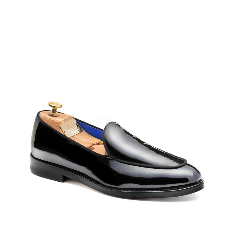 Patent Leather Loafers | Tuxedo Moccasin Shoes | Luxury Formal Loafers | Handmade Italian Shoes | Black Dress Moccasins VENTOTENE