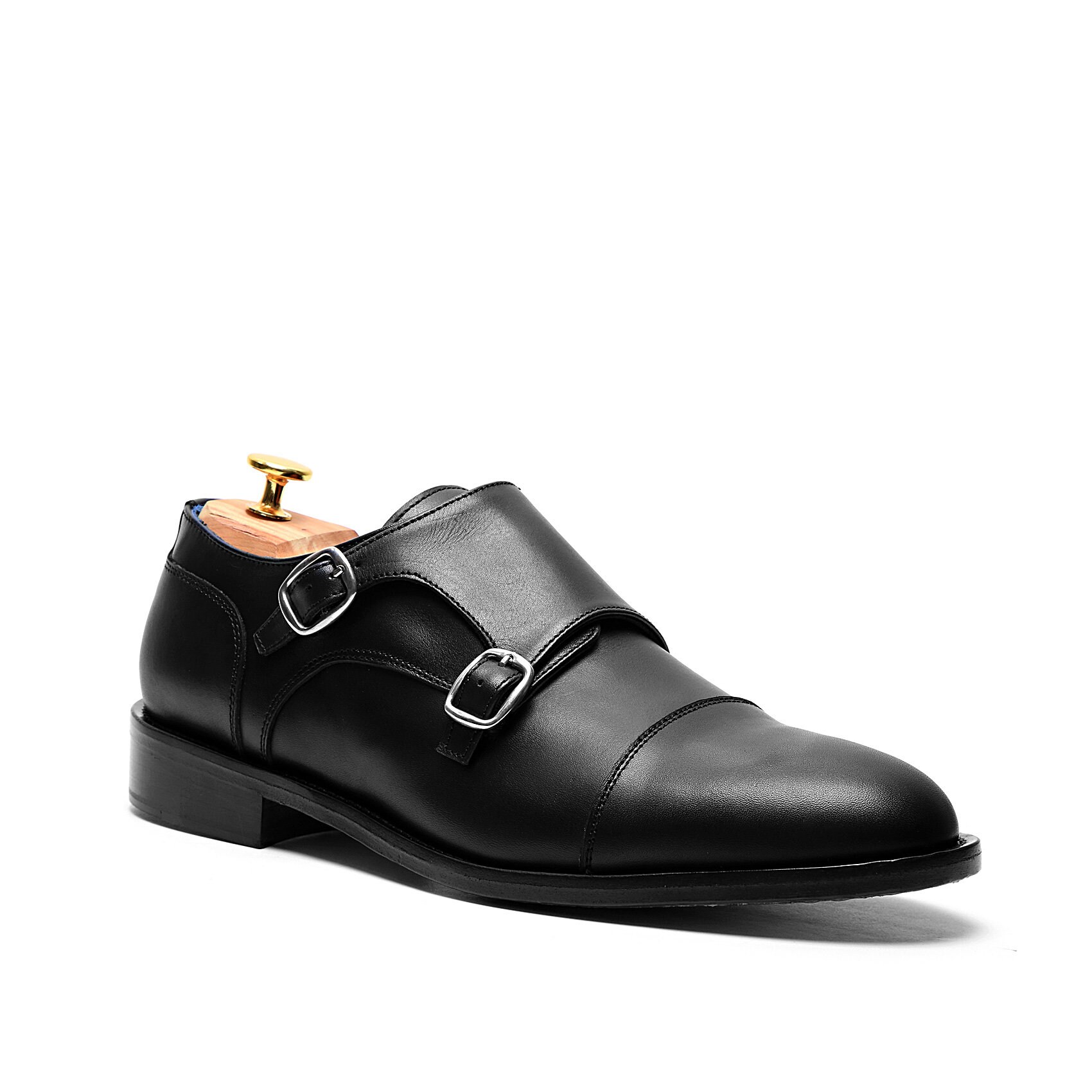 Quality Italian Handmade Double Monk Strap Shoes • Men’s Sz 40 The Poitier Double Monk Strap - Nero Black – Paul Evans main image 2