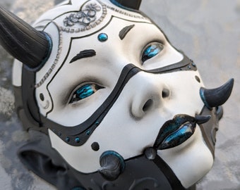 Hand-Painted Oni Mask: Japanese Hannya Wall Decor, Cyberpunk Gift