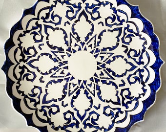 Plato de cerámica hecho a mano de 30 cm de diámetro Plato de servicio (12,2") Decoración de pared de plato de cerámica turca