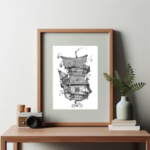 Tour du Maison Ink Sketch Art Print: French Office Decor (Digital Download)