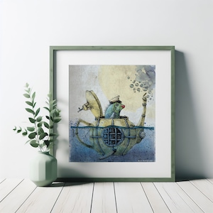 Jacques Pilchard Sea Adventure Print: Fish Submarine Ink Drawing (Digital Download)