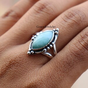 Beautiful Larimar Ring, Marquise Larimar Gemstone Ring, Designer Ring, Spilt Band Ring, 925 Sterling Silver Ring, Dolphin Larimar Jewelry***