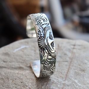 Silver Eagle Bangle, Vintage Handmade Bangle, Boho Bangle, Men & Women Bangle, Open Cuff Bangle, Designer Bangle, 925 Sterling Silver Bangle