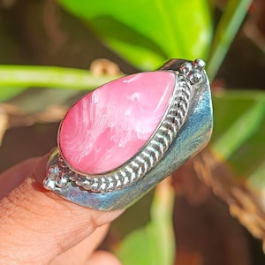 Handmade Pink Opal Ring: Sterling Silver Boho Ring, October Birthstone
