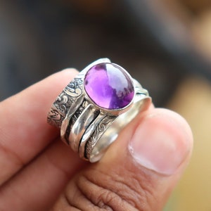 Handmade Amethyst Spinner Ring: 925 Sterling Silver Worry Ring