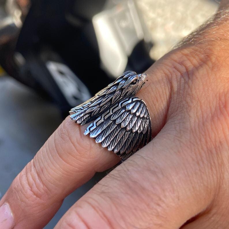 Sterling Silver Hawk Ring, Viking Gothic Signet, Bird of Prey Jewelry ...