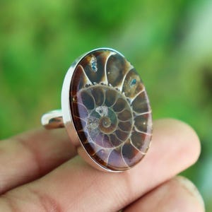 Ammonite Fossil Ring, 925 Sterling Silver, Handmade Ring, Gemstone Ring, Oval Shape Ring, Unique Design Ring, Pretty Ring, Women&#39;s Jewelry**