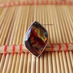 Rainbow Ammolite Ring, Handmade Ring, Unique Ring, Cabochon Ring, 925 Silver Ring, Gemstone Ring, Statement Ring, New Collection Ring