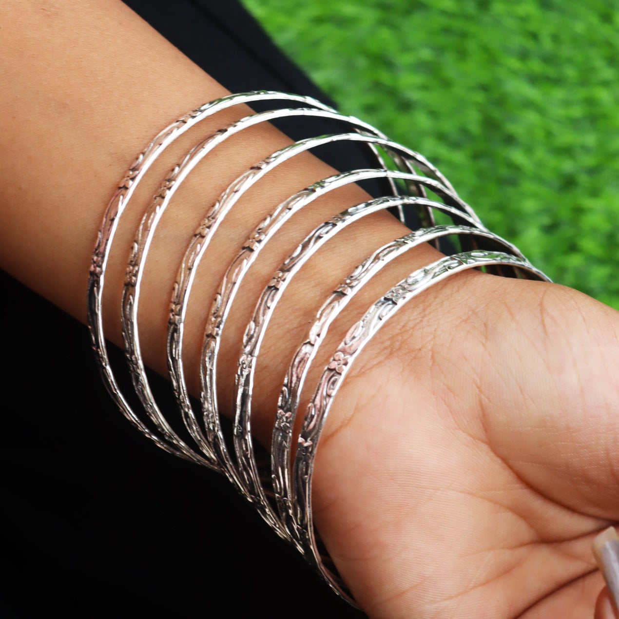 Beautiful Silver Bangle Set! Handmade 925 Sterling Silver