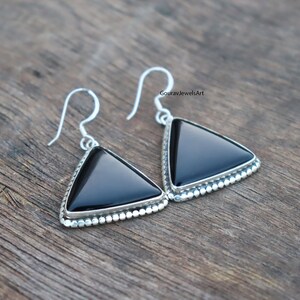 Triangle Shape Black Onyx Earring, December Birthstone, Gemstone Earring, 925 Silver Earring, Handmade Earring, Unique Earring,Women Earring