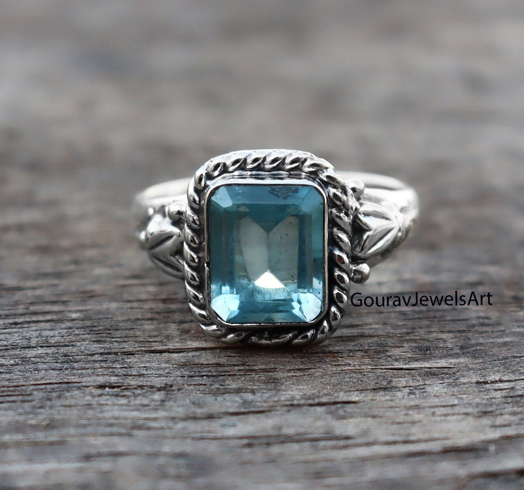 Natural Aquamarine Ring, Handmade Ring, 925 Sterling Silver Ring, March ...