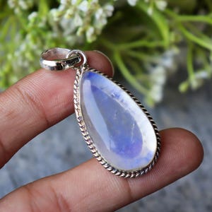 Blue Fire Moonstone Pendant, Pear Cabochon Pendant, 925 Sterling Silver, Designer Pendant, Women&#39;s Jewelry, Statement Pendant, Boho Pendant*