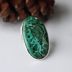 Azurite Malachite Gemstone Ring, Handmade Jewelry, 925 Sterling Silver, Oval Shape Cabochon Ring, Statement Ring, Natural Malachite Jewelry*