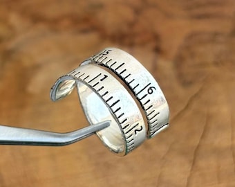Sterling Silver Measuring Tape Ring, Oxidized Artisan Jewelry, Seamstress Gift