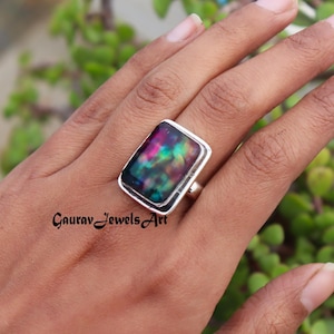 Handmade Ammolite Ring: 925 Sterling Silver Statement Jewelry