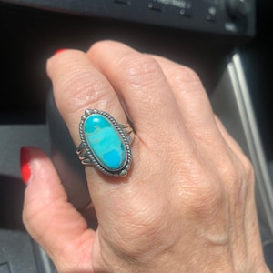 Mohave Turquoise Ring, Sterling Silver Ring, Handmade Ring, Hippie Ring, Gift For Her, December Birthstone, Bohemian Ring, Blue Stone Ring