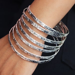 Beautiful Silver Bangle Set! Handmade 925 Sterling Silver Bangle set! 7 day Bangle! Simple Set Bangle! 7 Set Off Bangles! Stacking Bangles!