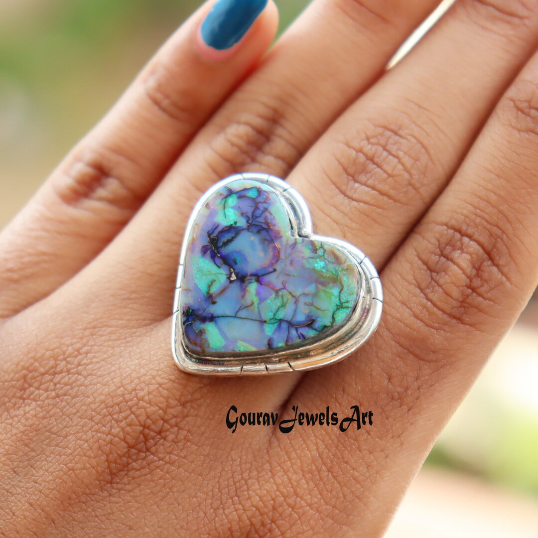 Monarch Opal Ring, Beautiful Ring, Heart Shape Ring, 925 Silver Ring ...