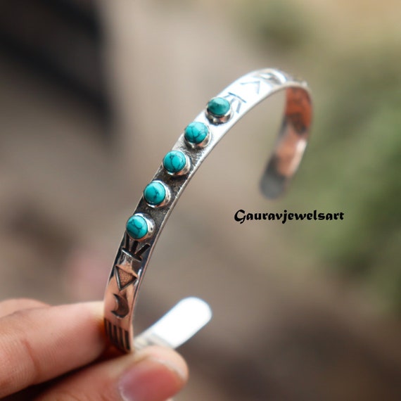 便*ン様 【Garden of Eden】Turquoise Bangle Zuni Sheldon Lalio Sterling Silver Turquoise 4 Row Watch